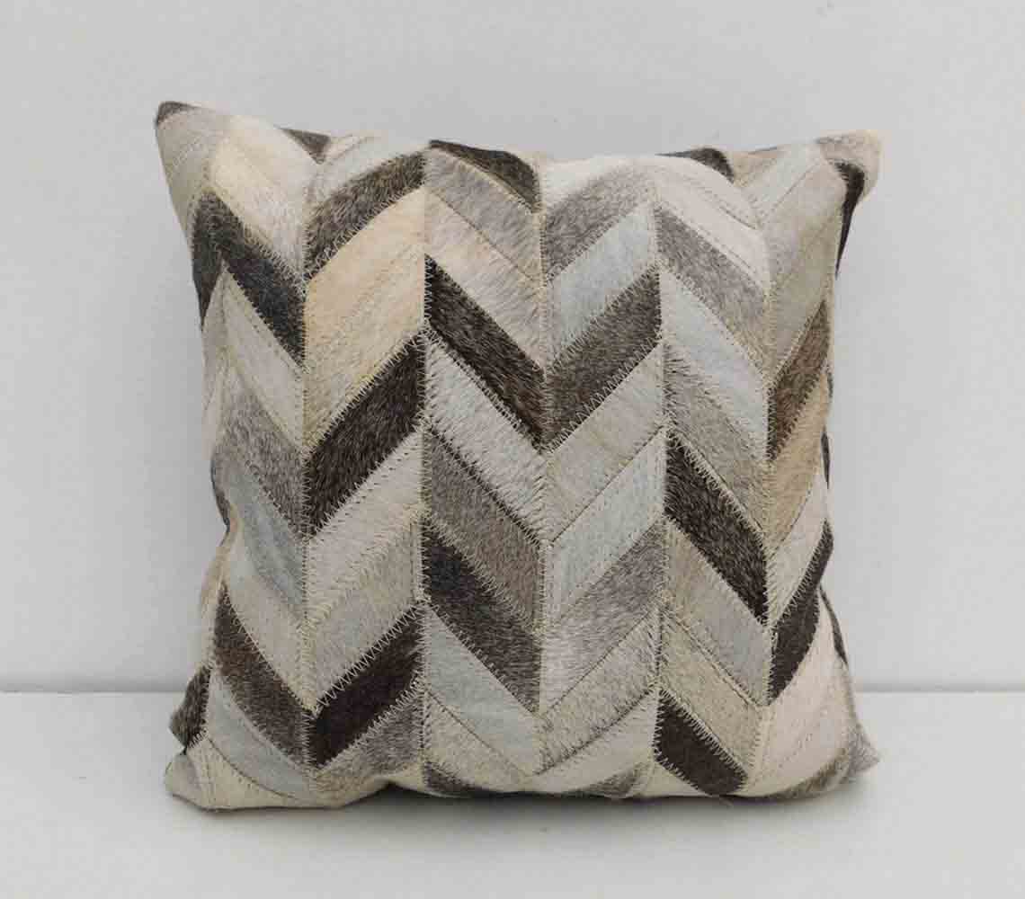 Chevron pattern hand stitched leather cushion cover