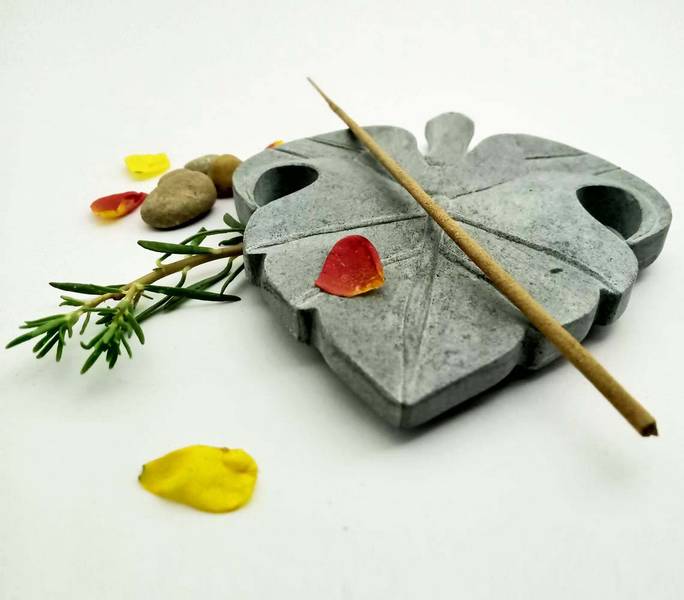 Hand carved stone botanical incense stick holder