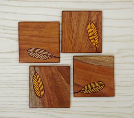 Marquetry craft leaf neem wood coasters