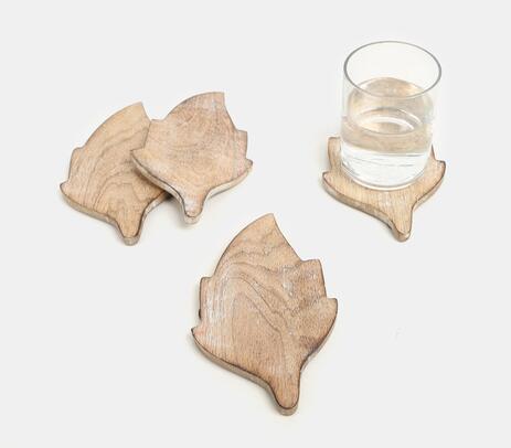 Leaf shaped mango wood coasters