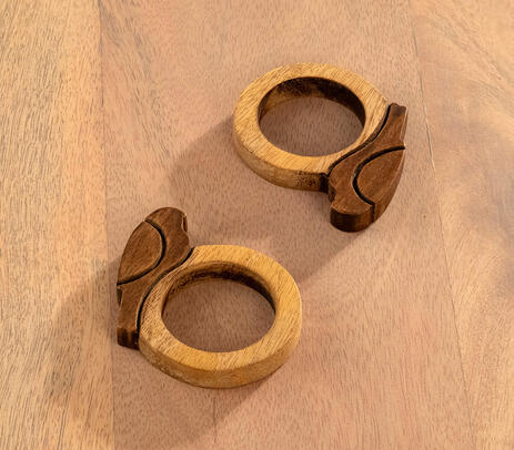 Hand carved mango wood bird napkin ring