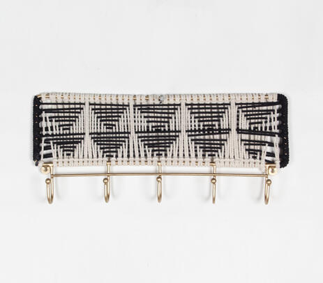 Monochrome macrame & gold-toned wall-mount hook