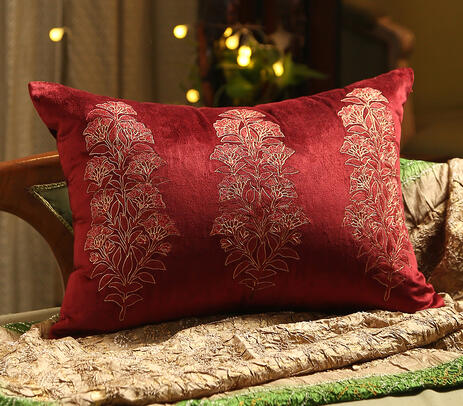 Embroidered velvet cushion cover