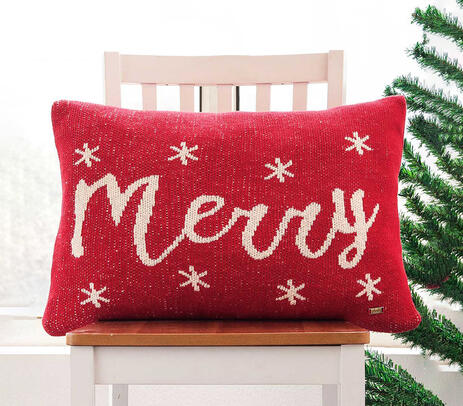 Merry typography knitted cushion cover