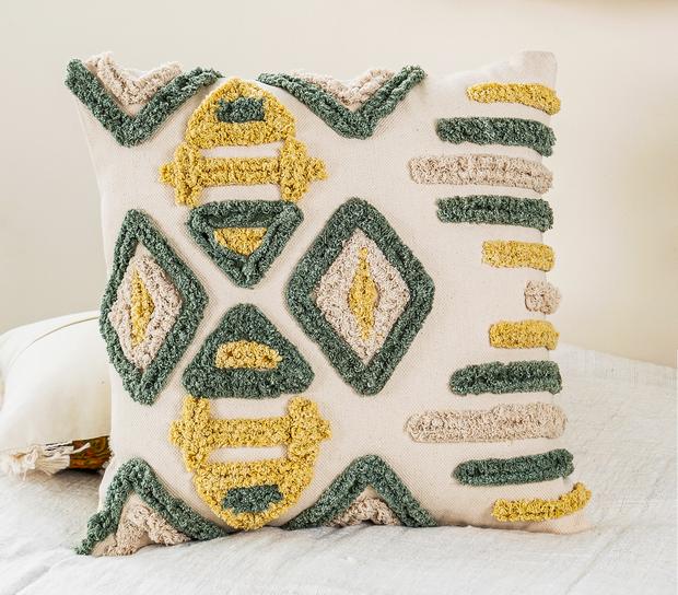 Geometric shaggy lace embroidered cushion cover