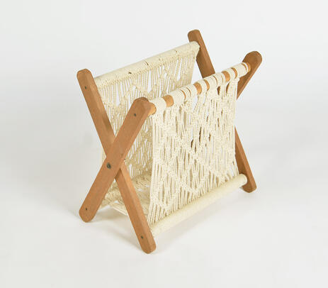 Hand knotted macrame magazine stand