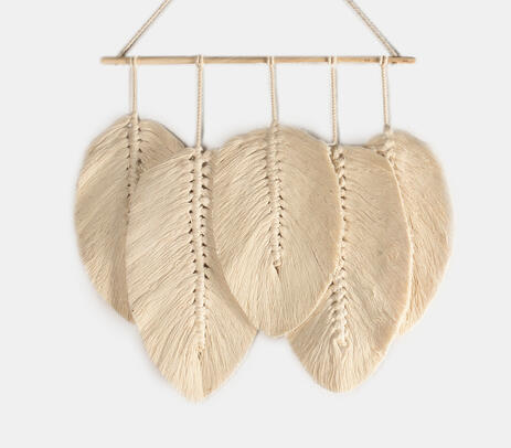 Feathered macrame wall hanging