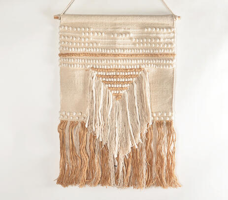 Handwoven cotton fringed wall hanging