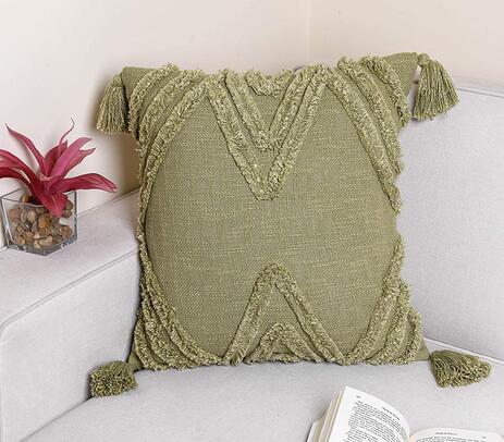 Woven cotton shaggy cushion cover