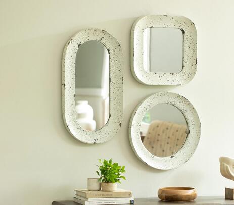 Hand painted mango wood round wall mirror