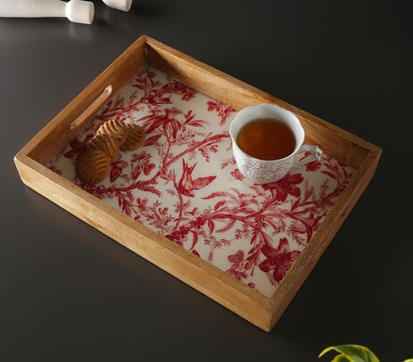 Enameled wooden sparrow design tray