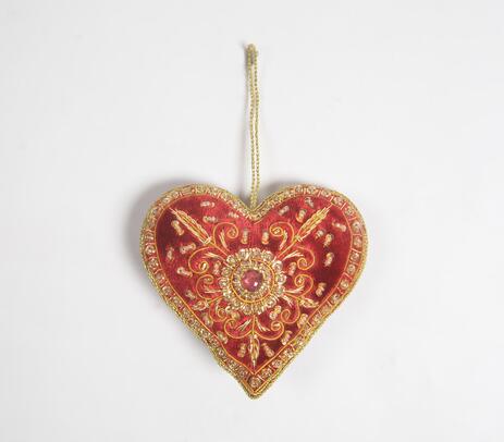 Embroidered beaded heart christmas ornament