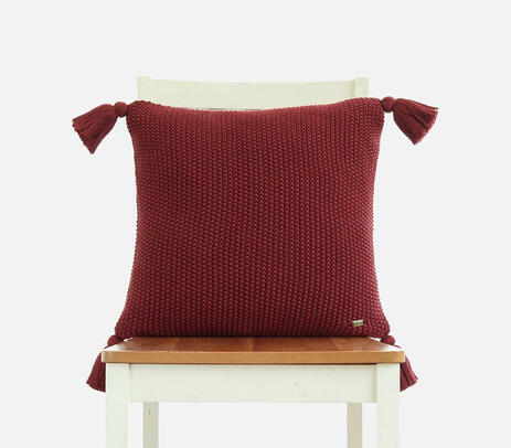 Knitted tasseled cotton cushion cover