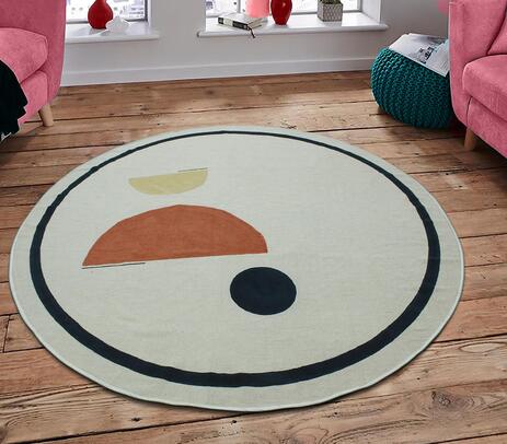 Block printed organic cotton abstract-geometric motif rug