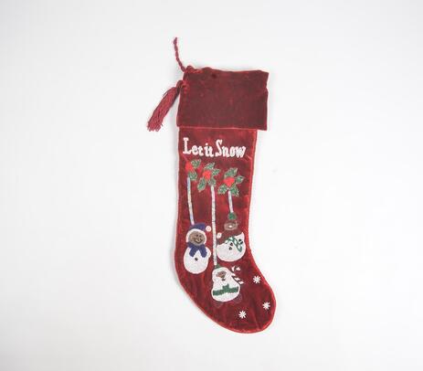 Embroidered beaded red christmas stocking