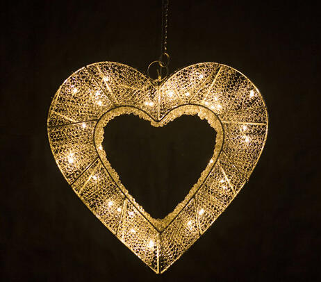 Handmade wire hanging heart cut-out led lamp