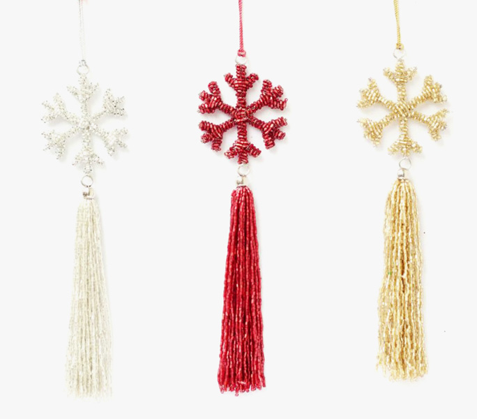 Hanging glass beaded snowflakes