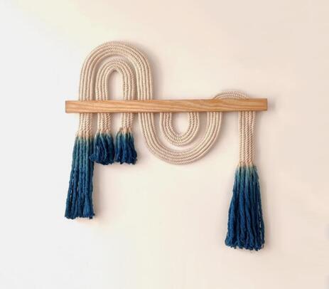 Macrame cotton wave wall decor with shelf