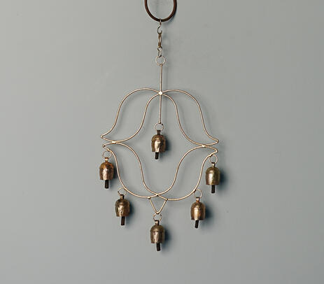 Hand beaten metal hanging decor with bells