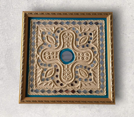 Clay & mirror-work square wall decor