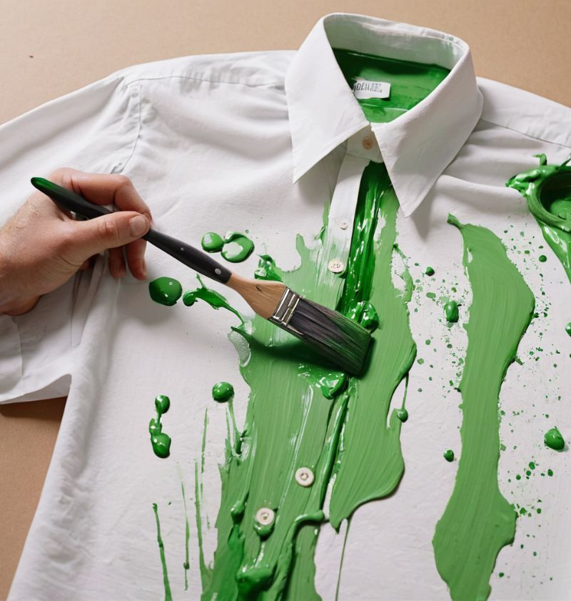 A shirt being painted over with green paint