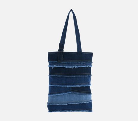 Fringed upcycled denim tote bag