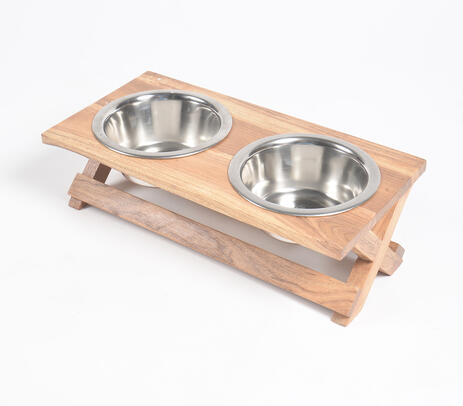 Hand cut vintage wooden pet feeder