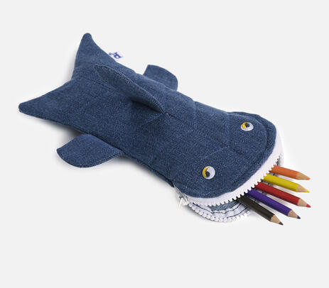 Upcycled denim shark pencil pouches (set of 2)