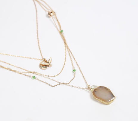 Natural stone & recycled brass layered necklace