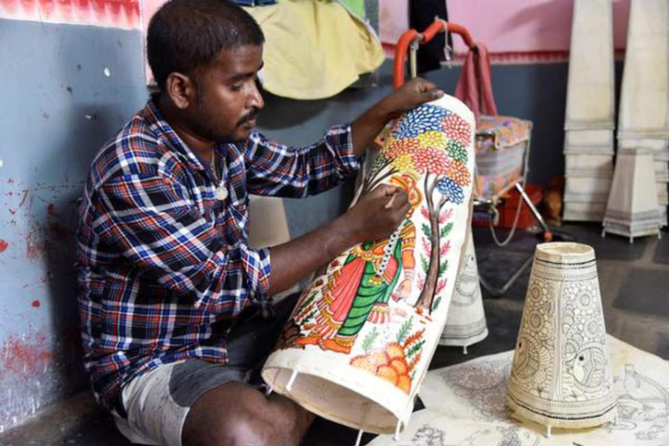 Artisan practising leather puppetry