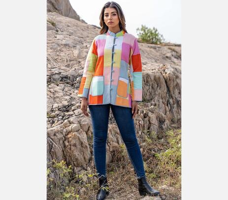 Pastel splash patchwork print reversible jacket