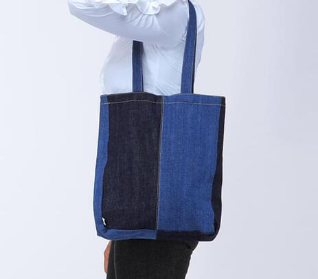 Upcycled dual-shade denim tote bag
