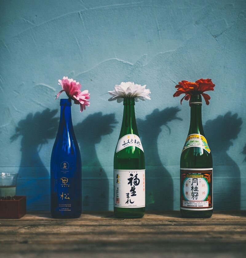 Wine bottles used as upcycled vases