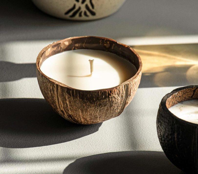 handmade coconut shell candle