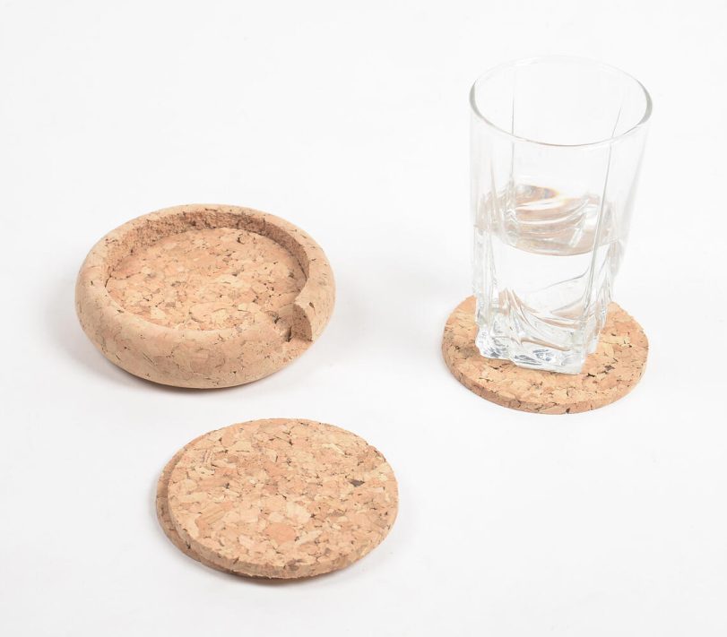 Eco-friendly classic round cork coasters with box (set of 4) | Qalara