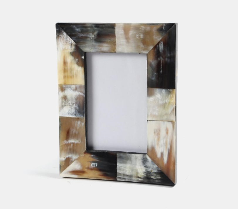 Hand cut recycled horn tabletop photo frame