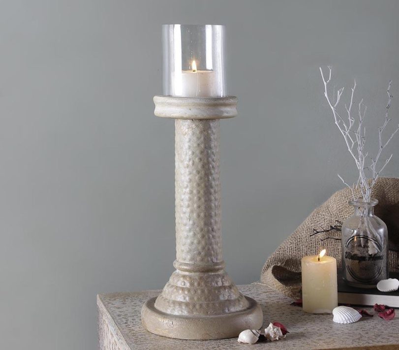 Handmade beige ecomix candle holder | Qalara