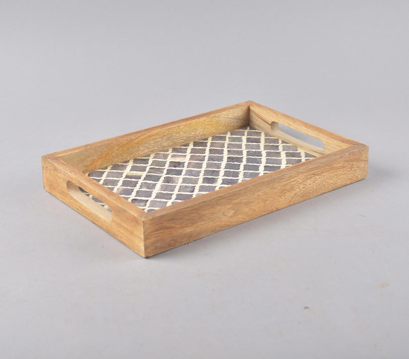 Hand cut bone & wood trellis tray