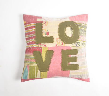 Kantha embroidered cushion cover