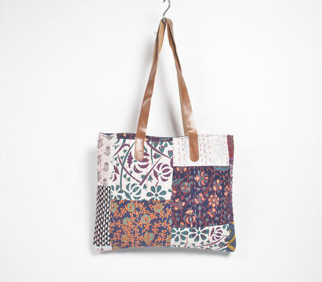 Abstract patchwork & kantha tote bag