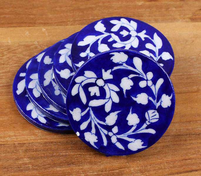 Blue hand painted coasters