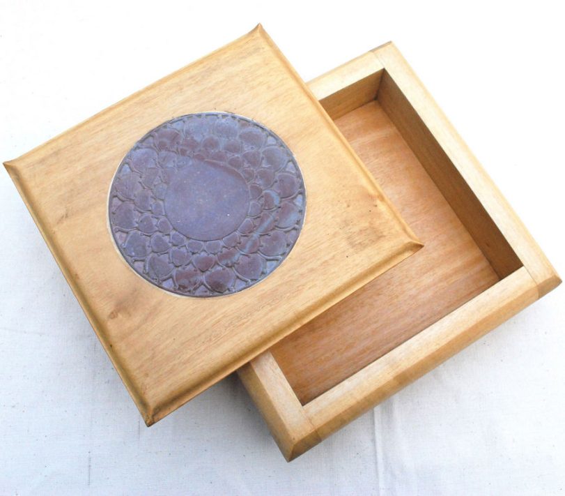 Hand carved wooden box with lotus stone seal