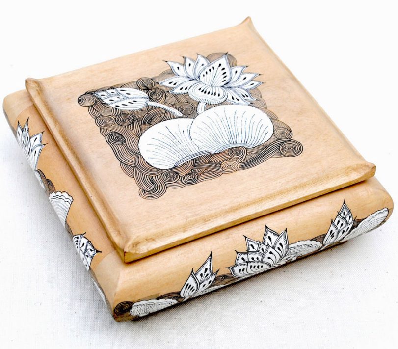 Hand painted lotus wooden box