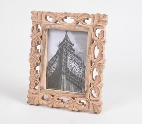 Hand carved floral mango wood photo frame