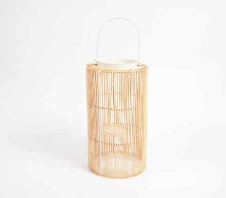 Minimal handwoven earthy iron & cane candle holder