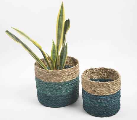Earthy sabai grass handwoven planters (set of 2)