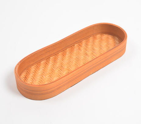 Woven bamboo orange oblong tray