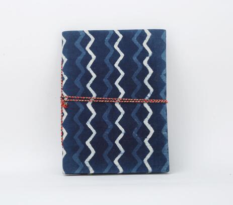 Hand block printed blue cotton notebook